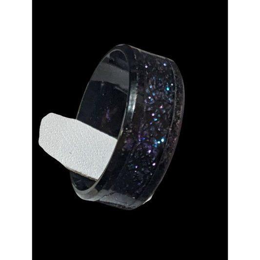 Gothic Black Stainless Steel Blue And Purple Glitter Inlay Ring Size 8 1/4