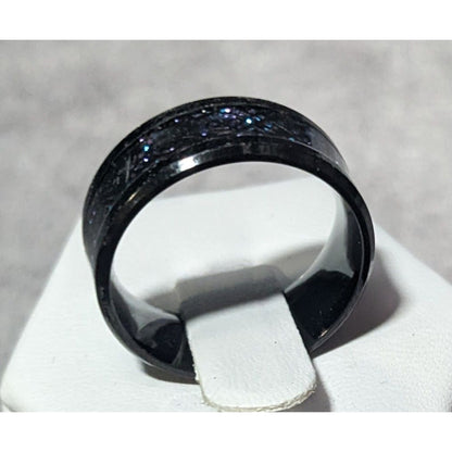 Gothic Black Stainless Steel Blue And Purple Glitter Inlay Ring Size 8 1/4