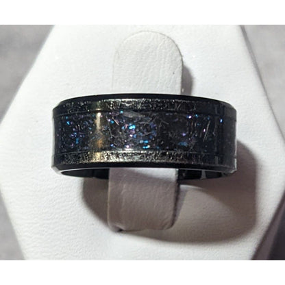 Gothic Black Stainless Steel Blue And Purple Glitter Inlay Ring Size 8 1/4