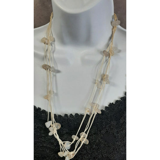 Smoky Bohemian Layered White Stone Beaded Necklace