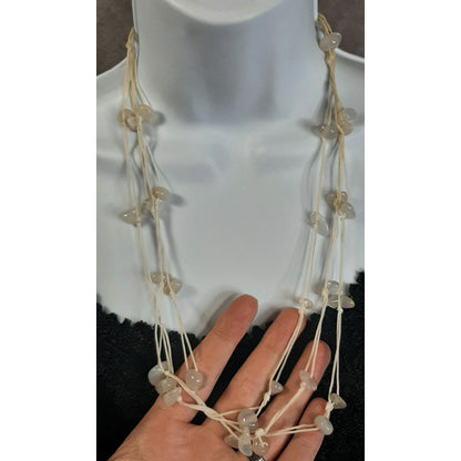 Smoky Bohemian Layered White Stone Beaded Necklace
