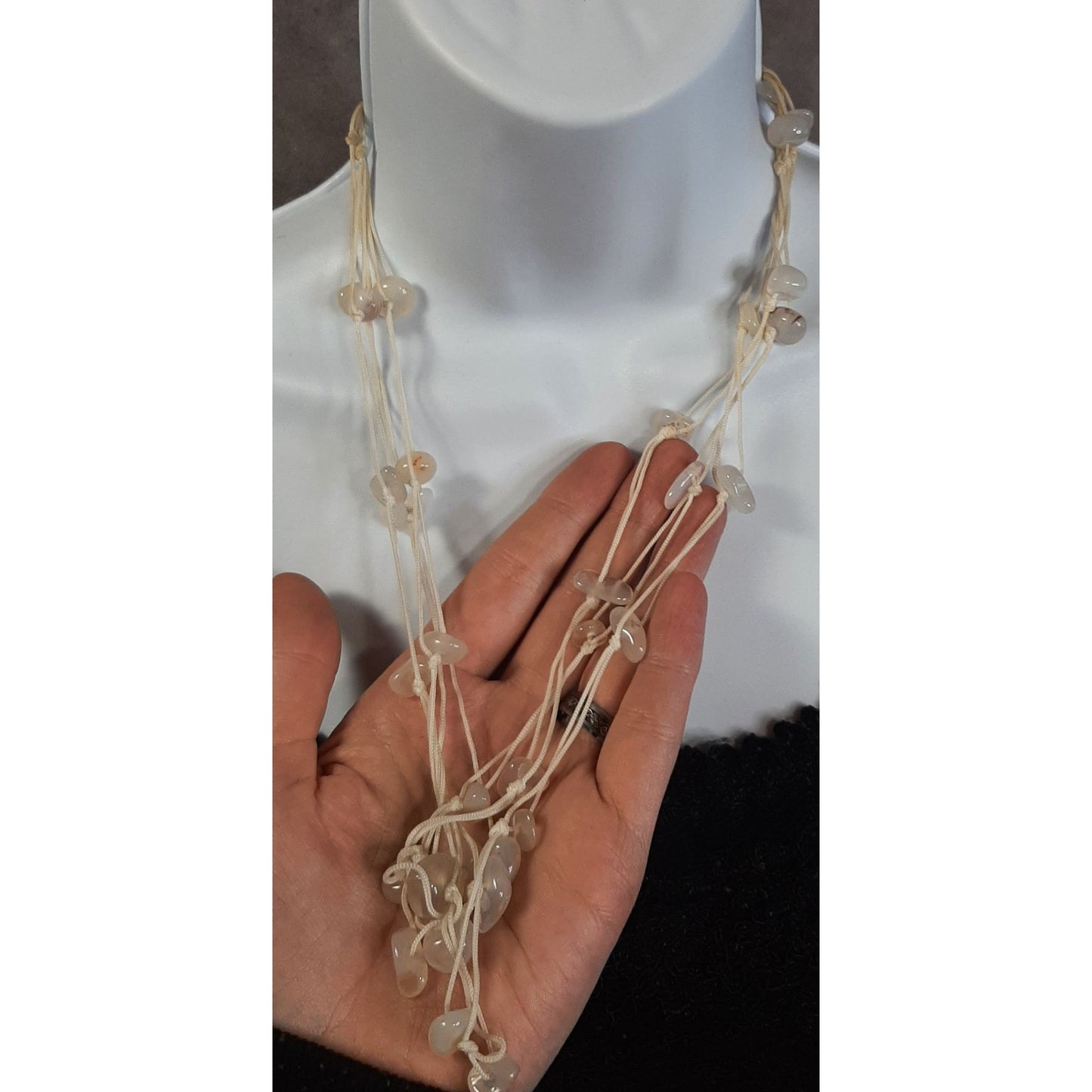 Smoky Bohemian Layered White Stone Beaded Necklace