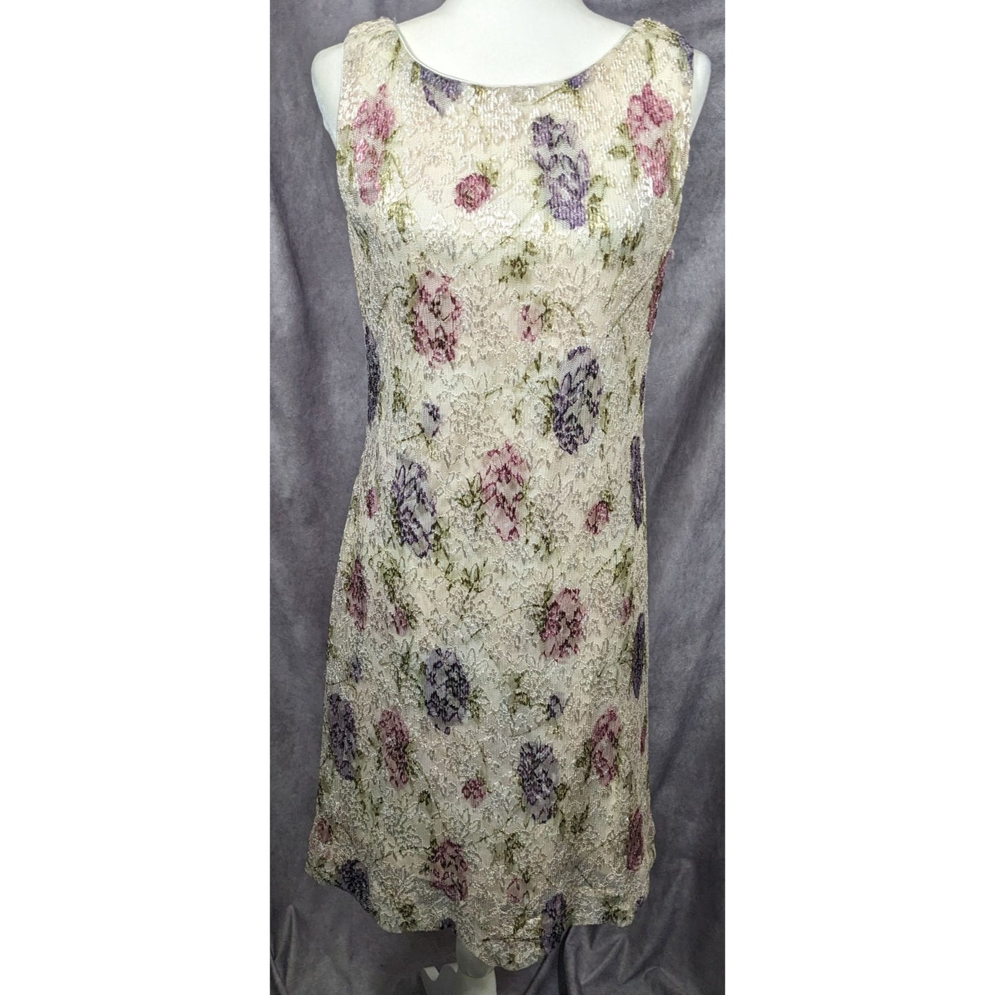 Vintage Floral Ronnie Nicole By Ouida Lace Overlay Cream Shift Dress