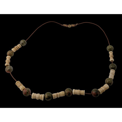 Vintage Bohemian Agate & Cow Bone Beaded Necklace