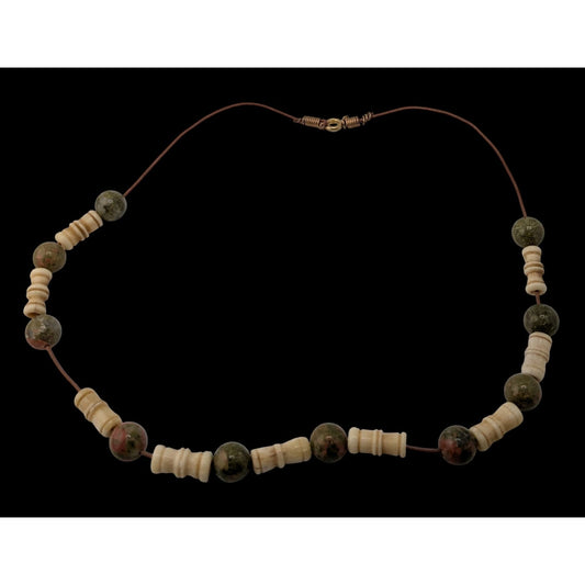 Vintage Bohemian Agate & Cow Bone Beaded Necklace