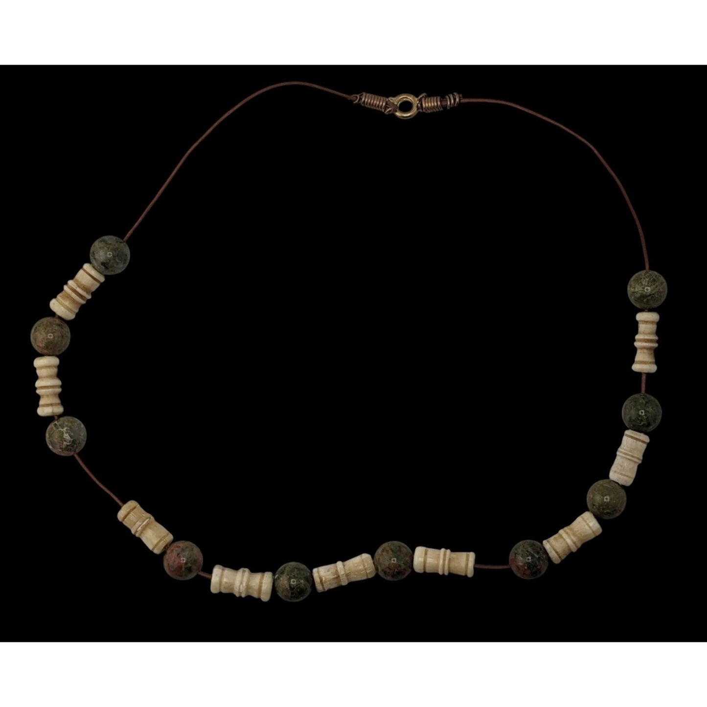 Vintage Bohemian Agate & Cow Bone Beaded Necklace