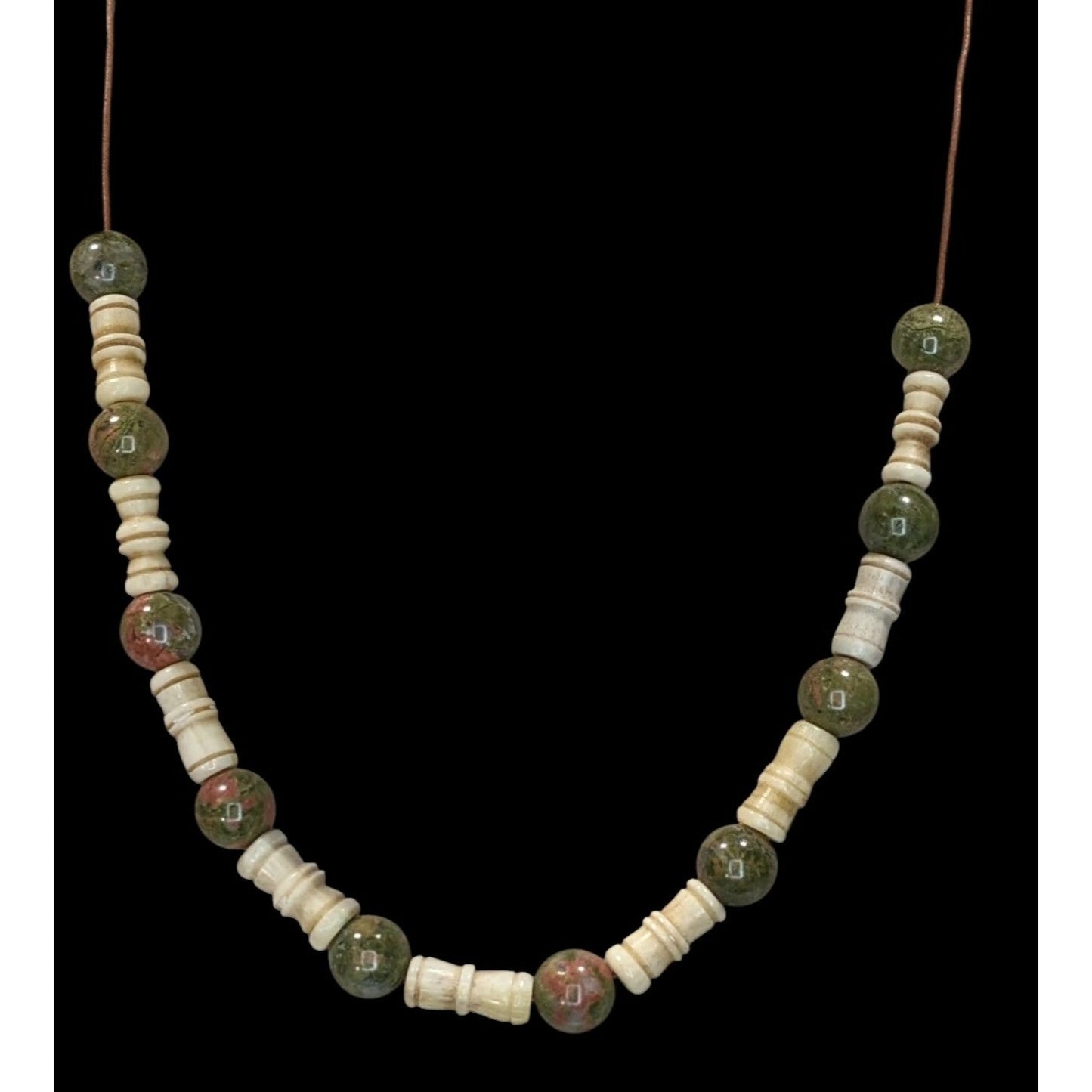 Vintage Bohemian Agate & Cow Bone Beaded Necklace