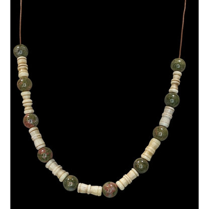 Vintage Bohemian Agate & Cow Bone Beaded Necklace