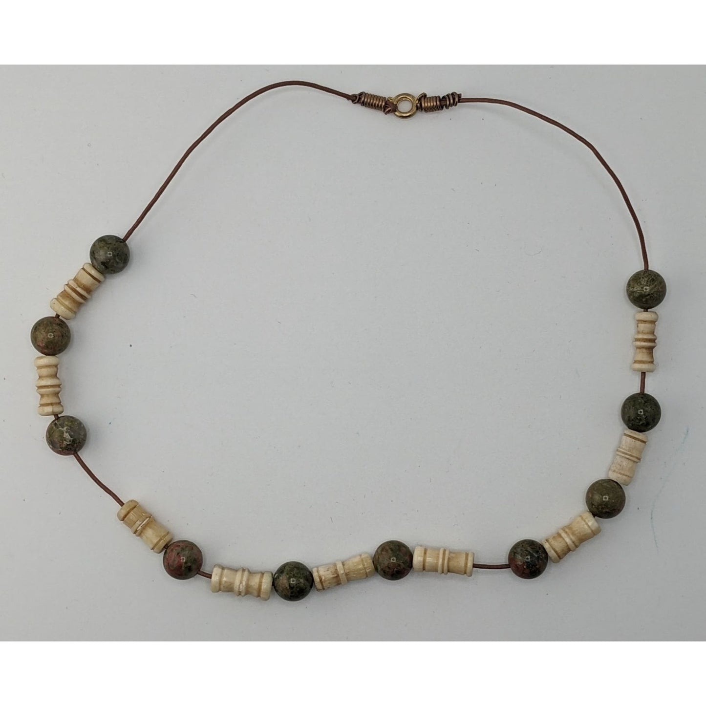 Vintage Bohemian Agate & Cow Bone Beaded Necklace