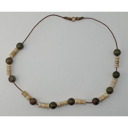 Vintage Bohemian Agate & Cow Bone Beaded Necklace