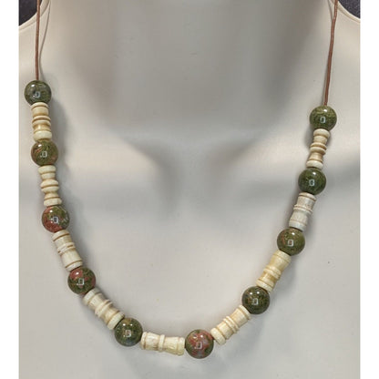Vintage Bohemian Agate & Cow Bone Beaded Necklace