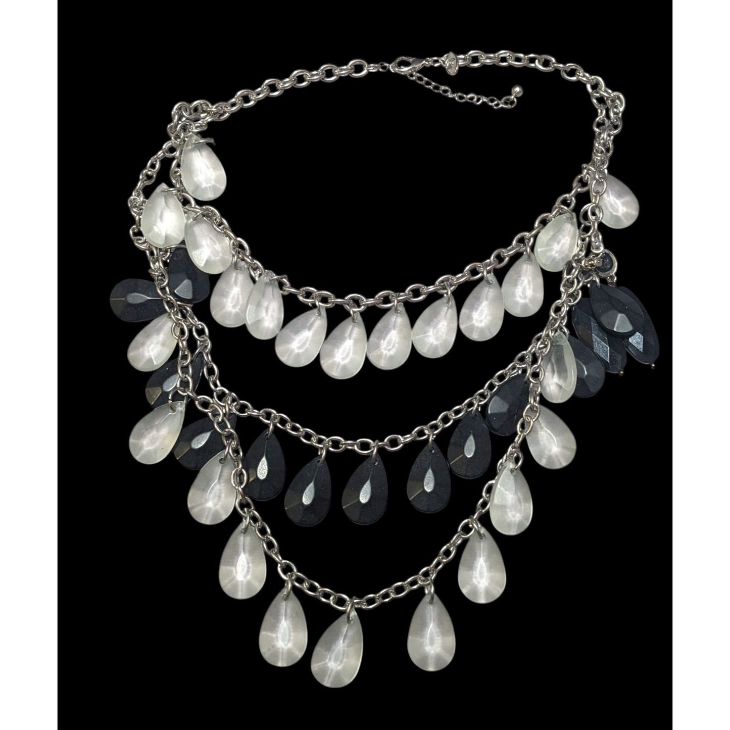 Charming Charlie Chunky Multilayer Black And Clear Teardrop Gemmed Necklace