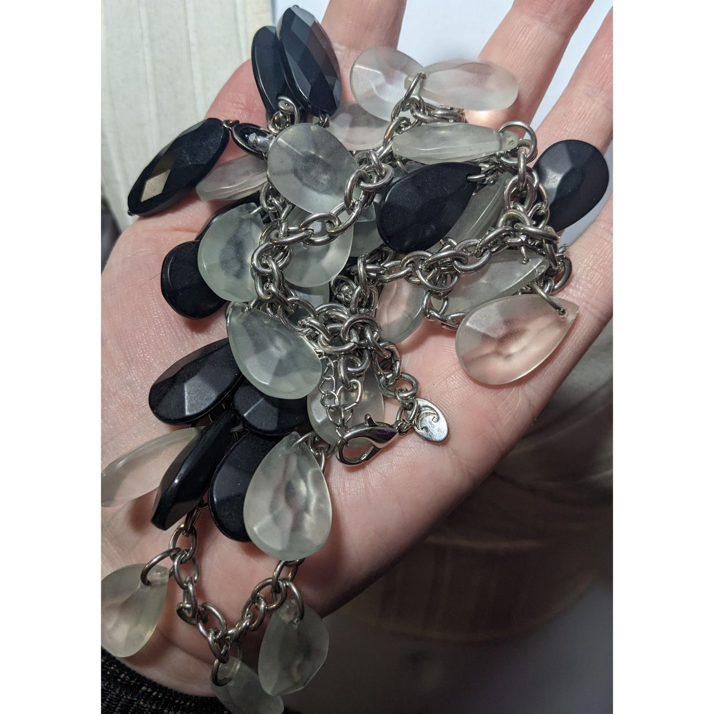 Charming Charlie Chunky Multilayer Black And Clear Teardrop Gemmed Necklace