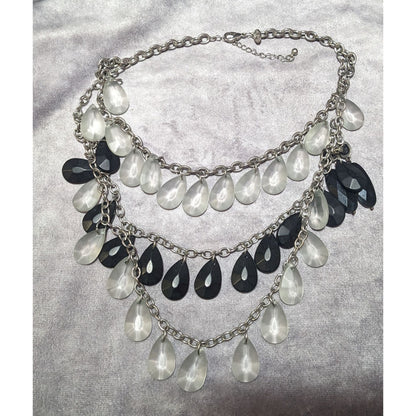 Charming Charlie Chunky Multilayer Black And Clear Teardrop Gemmed Necklace