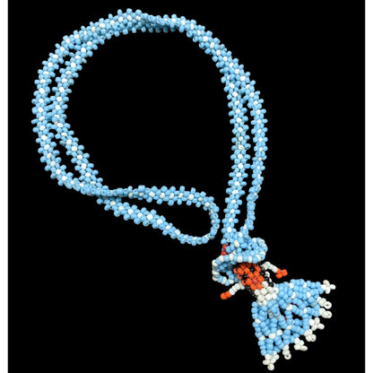 Vintage Native Handmade Beaded Girl Doll Pendant Necklace