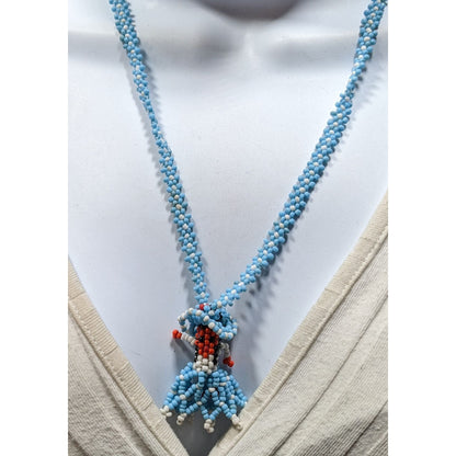 Vintage Native Handmade Beaded Girl Doll Pendant Necklace