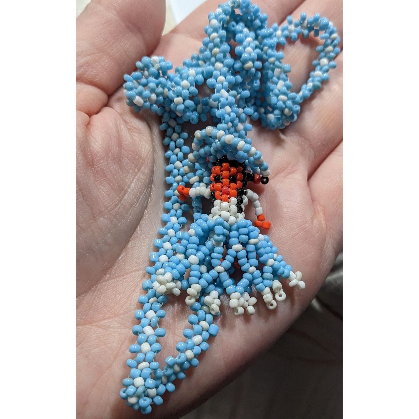 Vintage Native Handmade Beaded Girl Doll Pendant Necklace