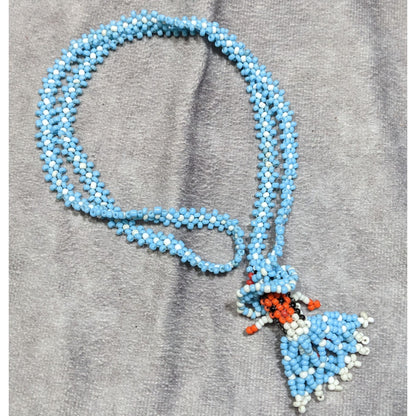 Vintage Native Handmade Beaded Girl Doll Pendant Necklace