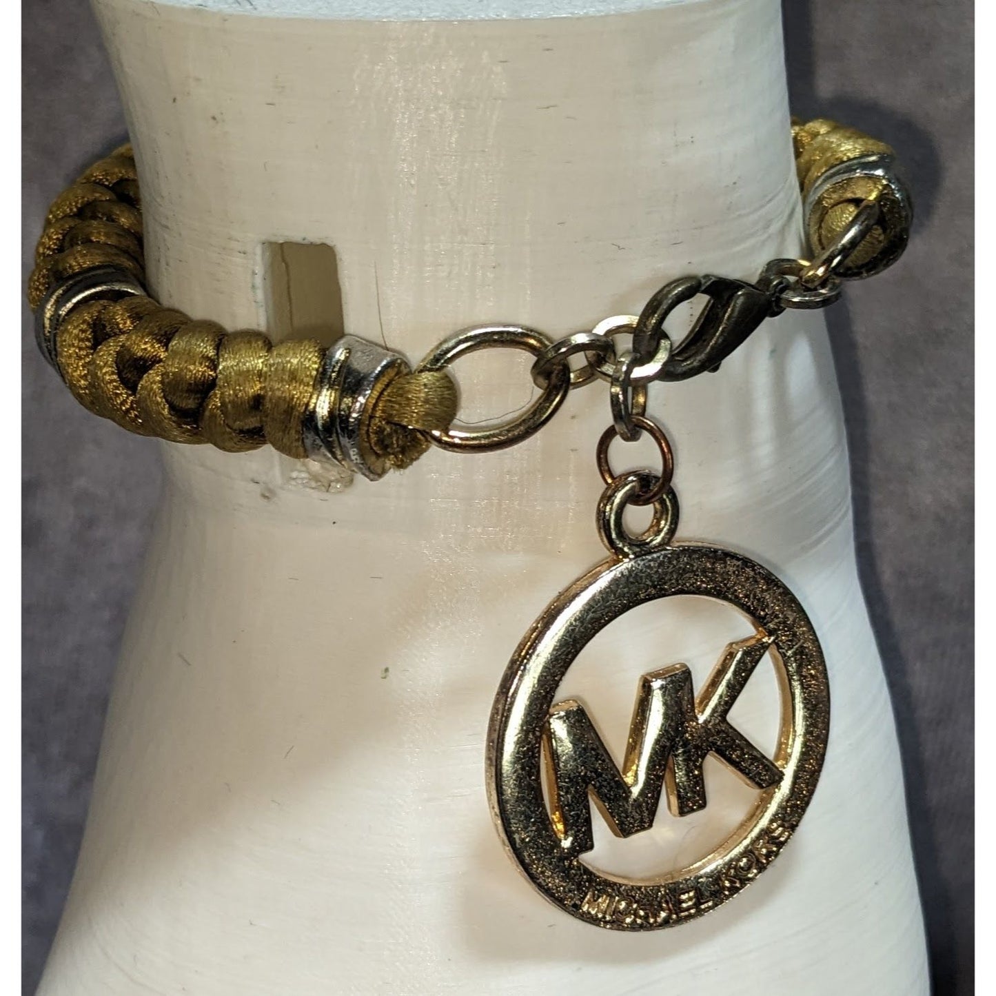 Michael Kors Gold-Tone Rope Bracelet With 1 1/4 Inch MK Charm