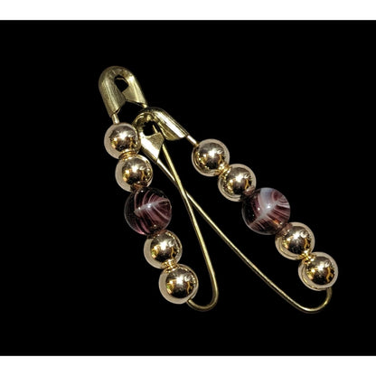 Simple Gold Tone And Glass Beaded Safety Pin Brooches (2)