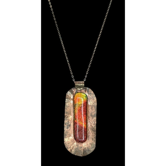 Vintage Handmade Brutalist Dichroic Glass Pendant Necklace