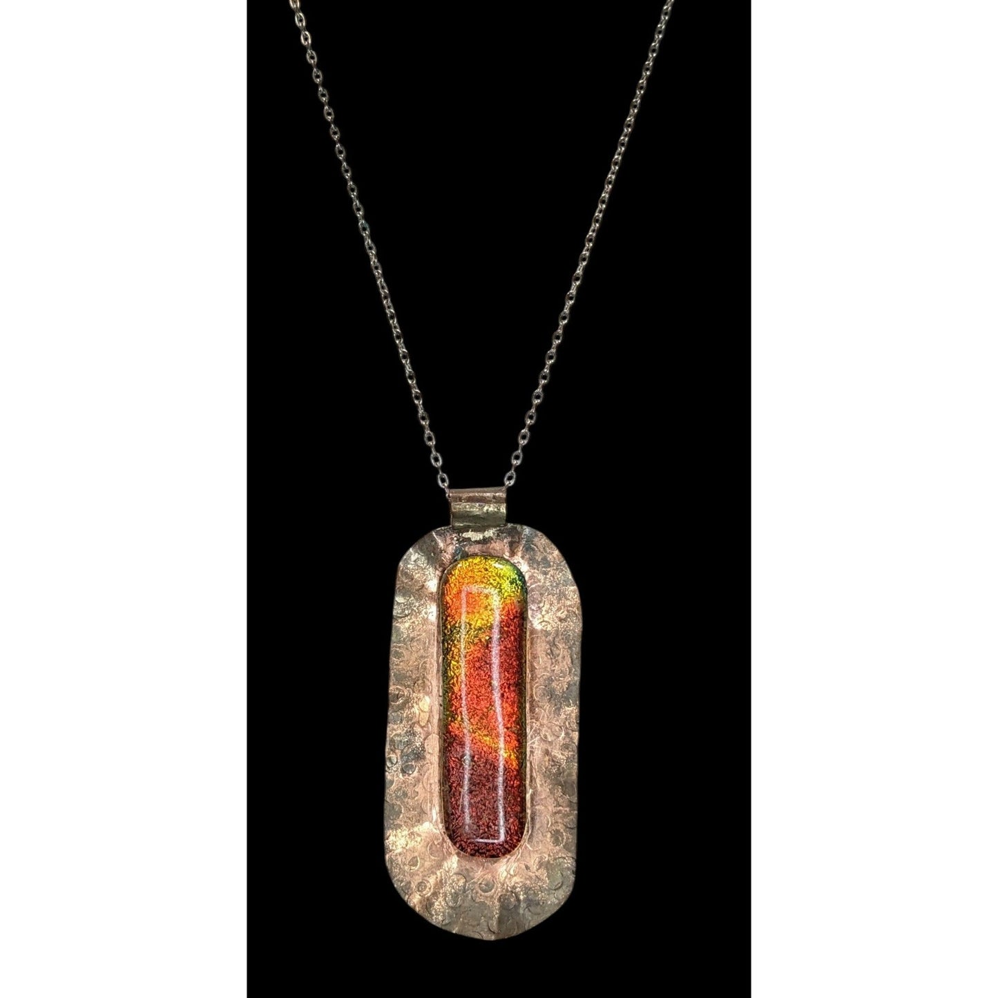 Vintage Handmade Brutalist Dichroic Glass Pendant Necklace