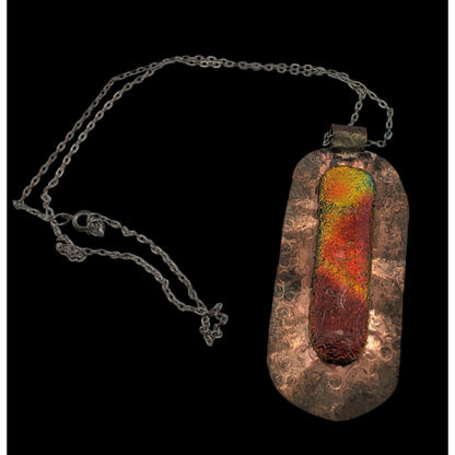Vintage Handmade Brutalist Dichroic Glass Pendant Necklace