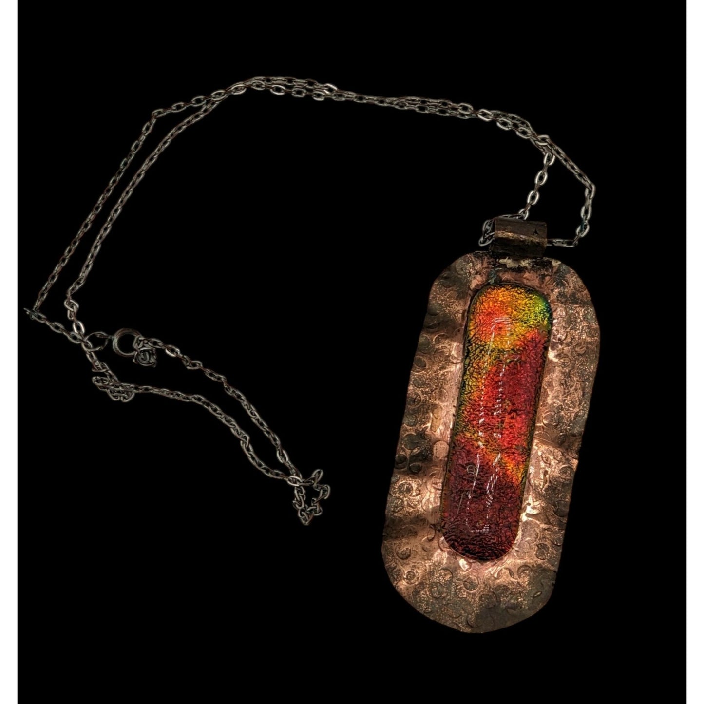 Vintage Handmade Brutalist Dichroic Glass Pendant Necklace