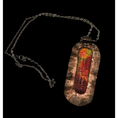 Vintage Handmade Brutalist Dichroic Glass Pendant Necklace