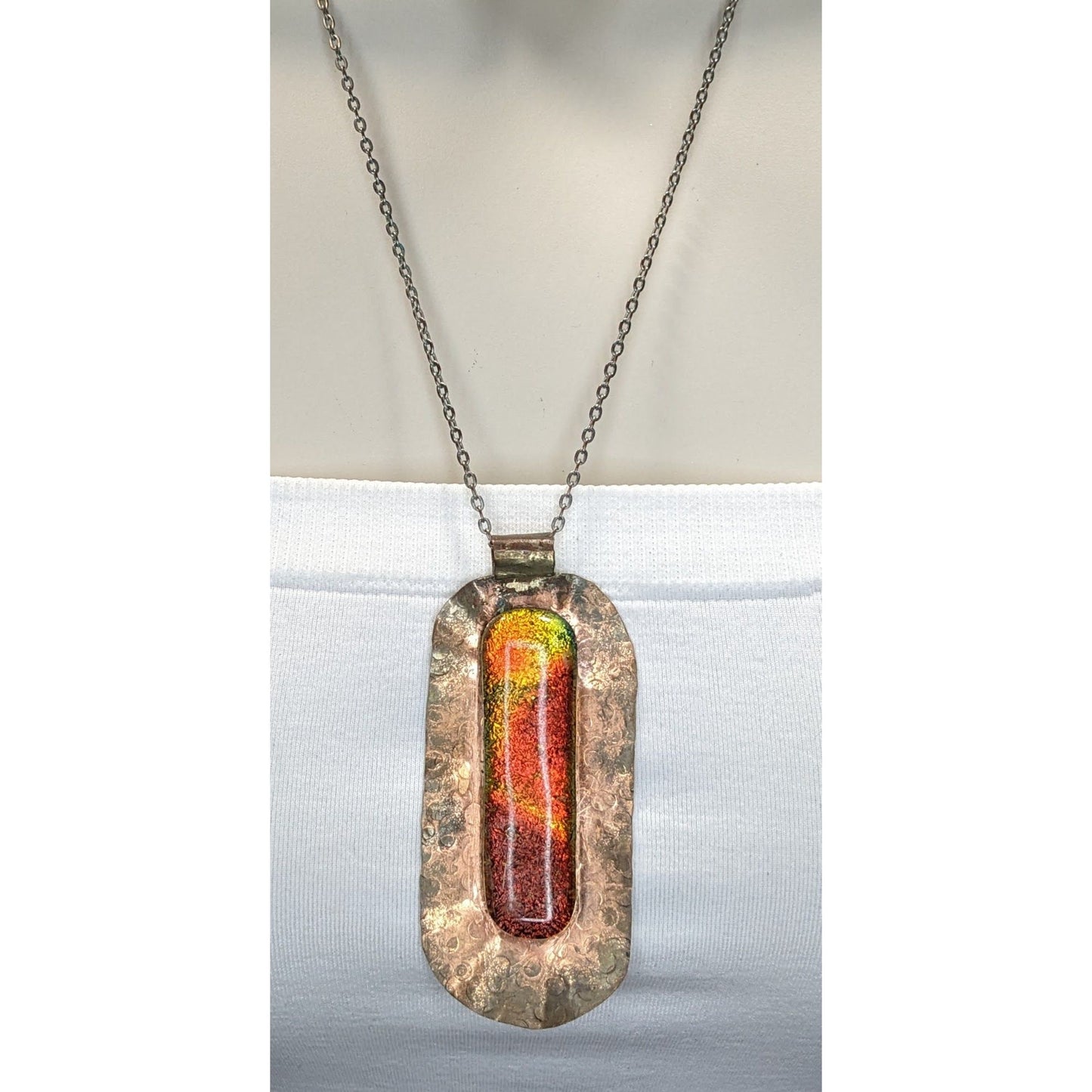 Vintage Handmade Brutalist Dichroic Glass Pendant Necklace