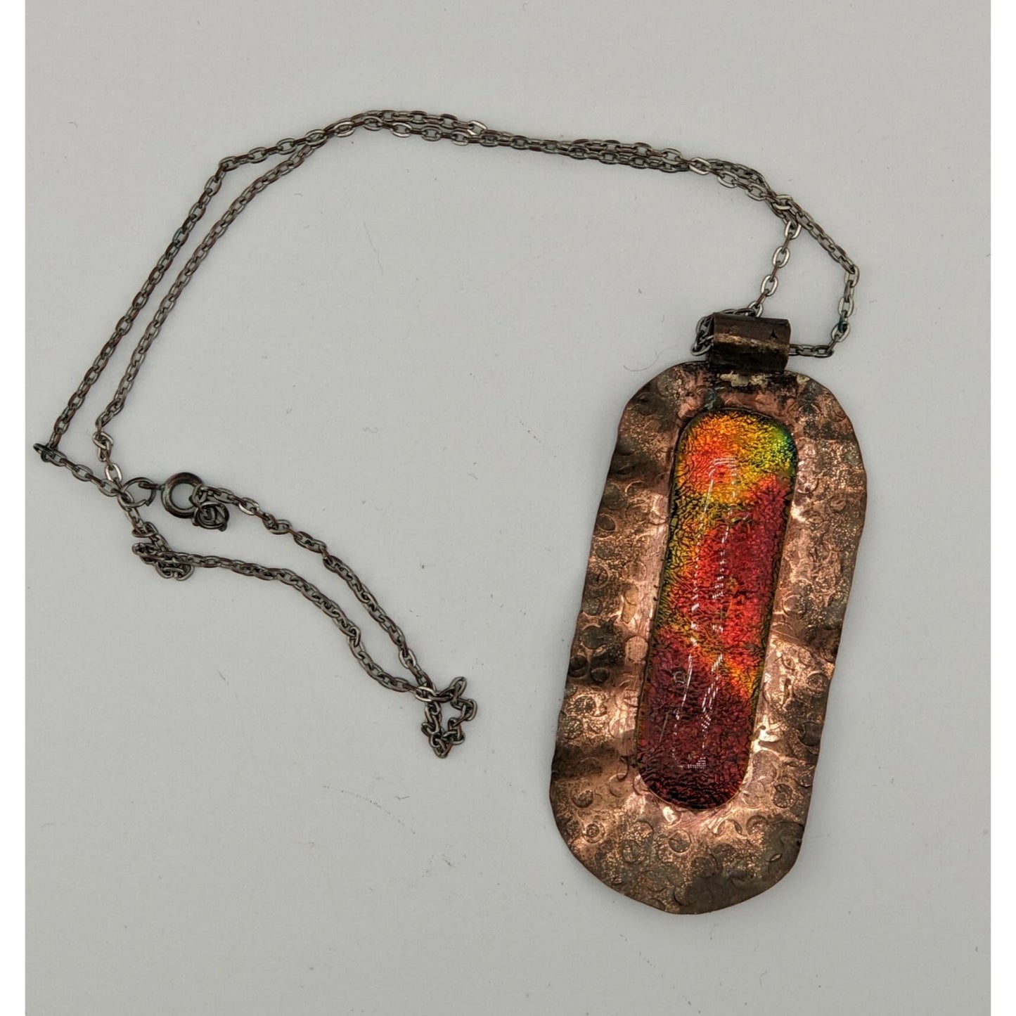 Vintage Handmade Brutalist Dichroic Glass Pendant Necklace