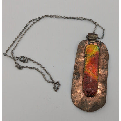Vintage Handmade Brutalist Dichroic Glass Pendant Necklace