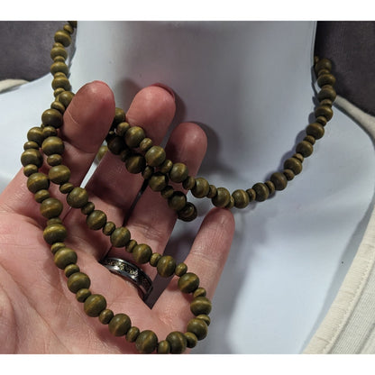 Retro Hippie Green Dyed Wood Beaded Necklace