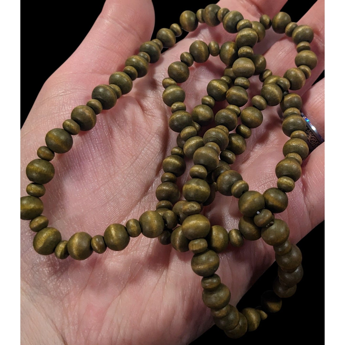 Retro Hippie Green Dyed Wood Beaded Necklace