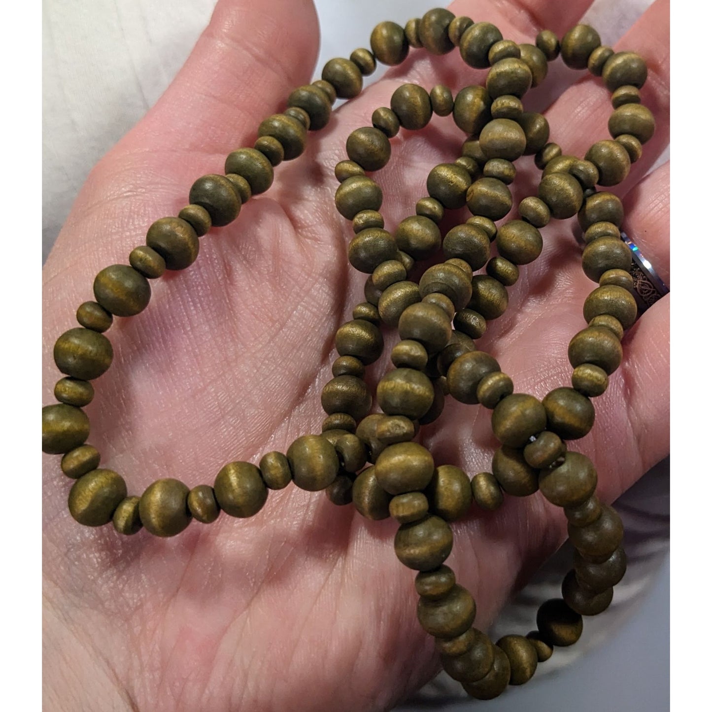Retro Hippie Green Dyed Wood Beaded Necklace