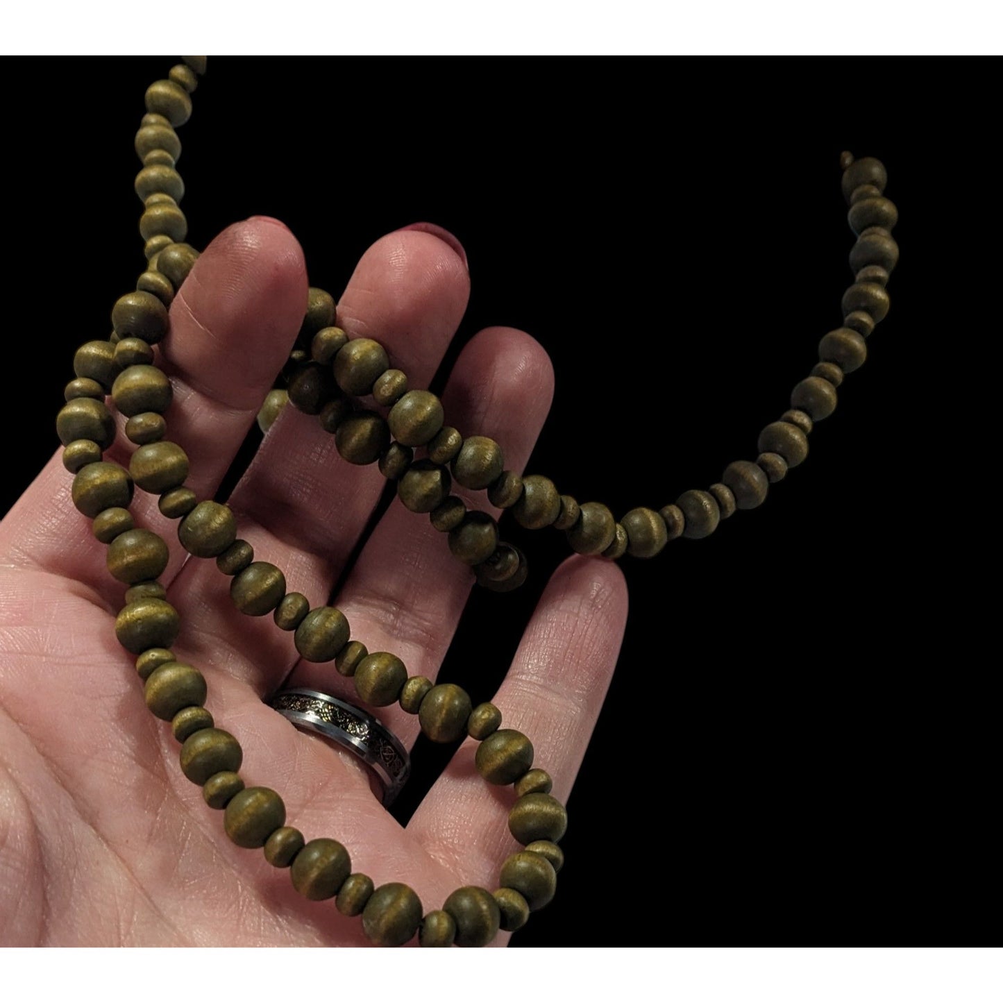Retro Hippie Green Dyed Wood Beaded Necklace
