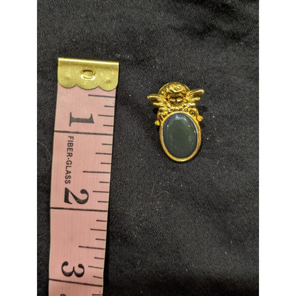 Vintage Gold Tone Cherub Pin With Green Cabochon