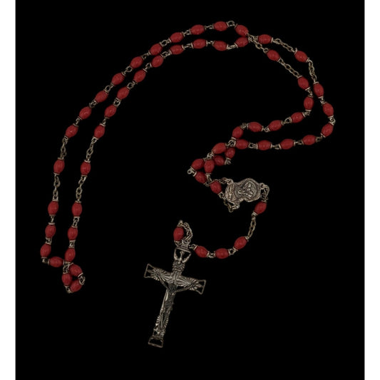 Vintage Religious Red Beaded Rosary Necklace