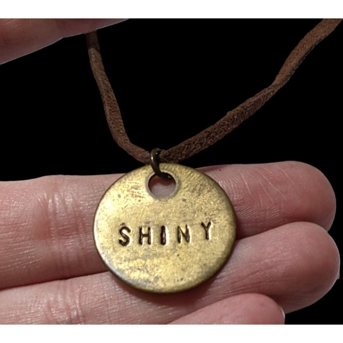 Handmade Gold Shiny Stamped Pendant Necklace