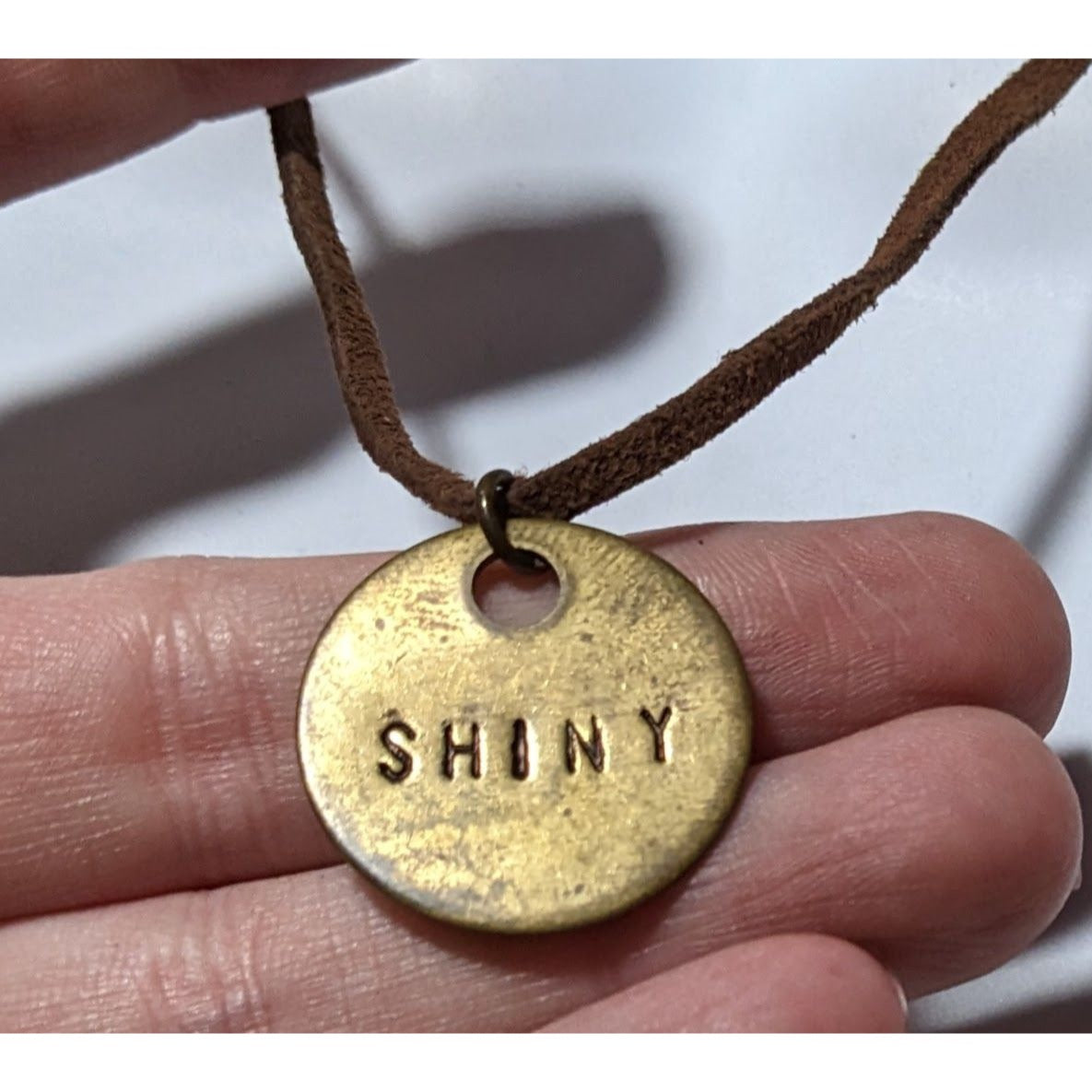 Handmade Gold Shiny Stamped Pendant Necklace