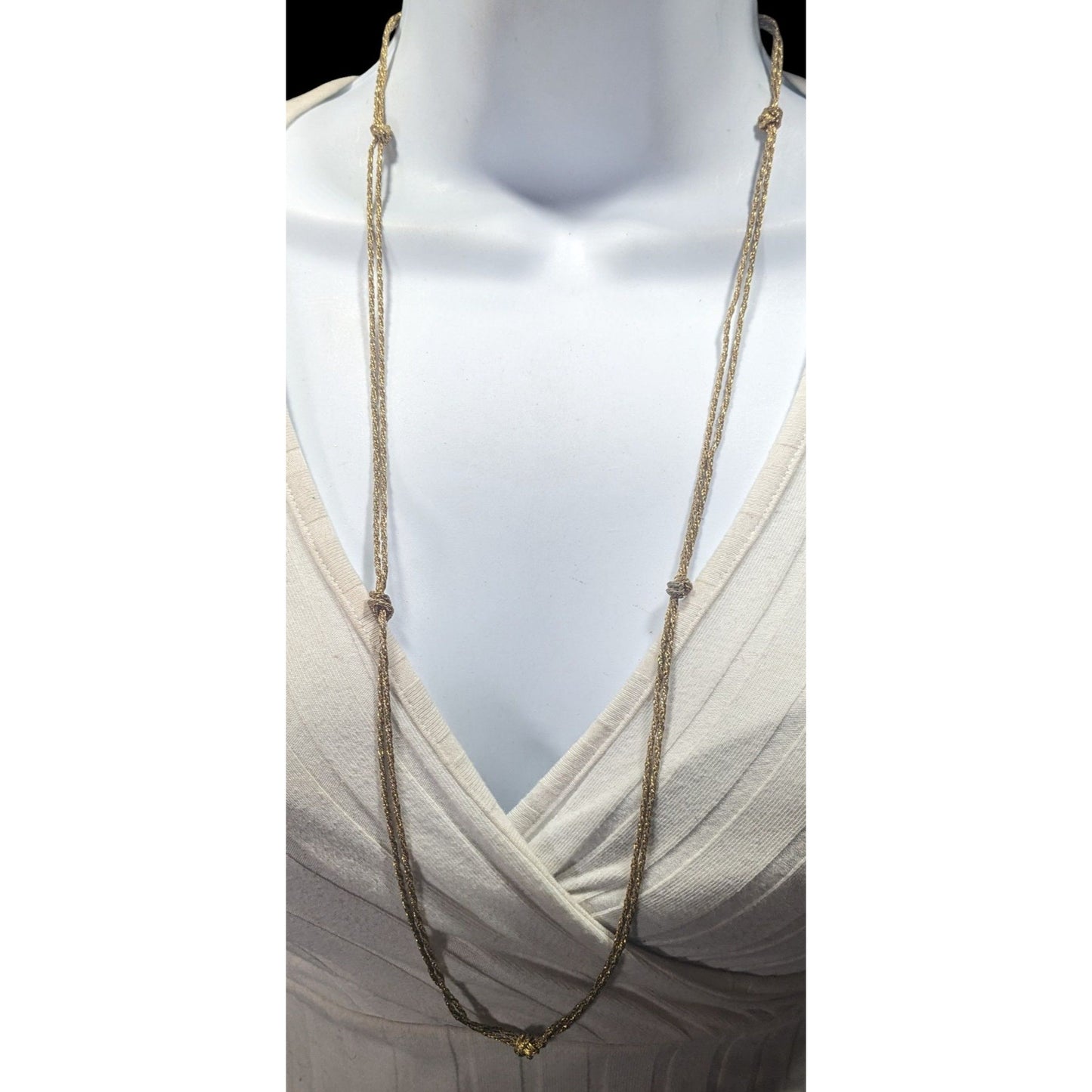 Vintage Elegant Avon Double Strand Knotted Gold Tone Chain Necklace