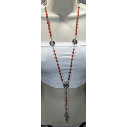 Vintage Y2K Red Bead Pope John Paul II Rosary With Crucifix & Medals Includes Pouch