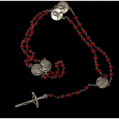 Vintage Y2K Red Bead Pope John Paul II Rosary With Crucifix & Medals Includes Pouch