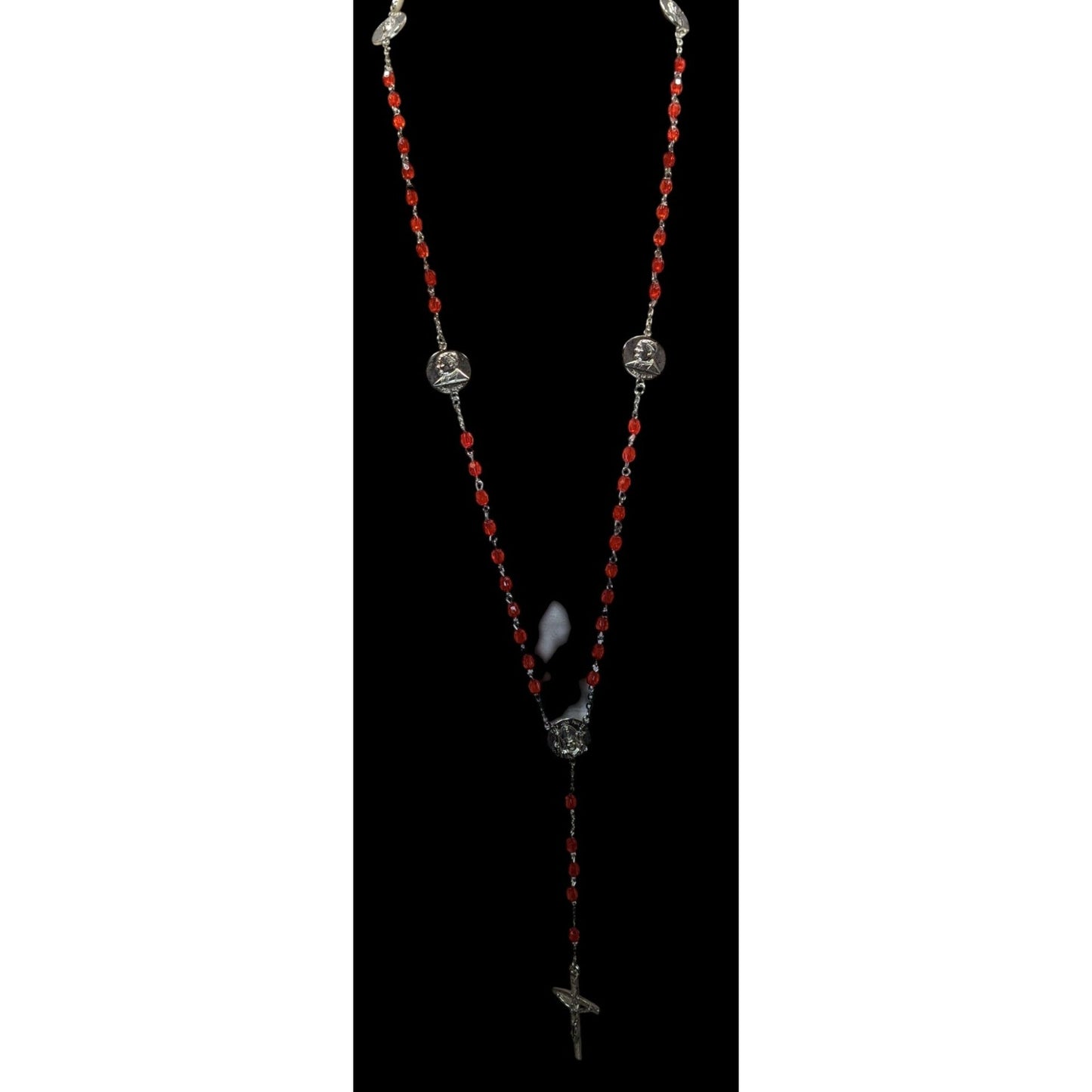 Vintage Y2K Red Bead Pope John Paul II Rosary With Crucifix & Medals Includes Pouch