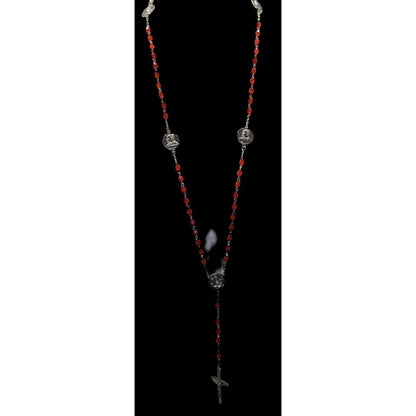 Vintage Y2K Red Bead Pope John Paul II Rosary With Crucifix & Medals Includes Pouch