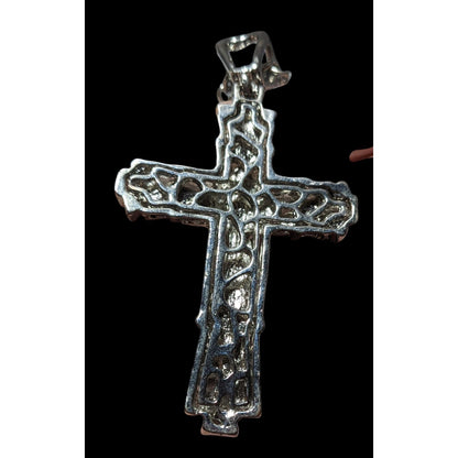 Chunky Glam Silver Tone Rhinestone Cross Necklace