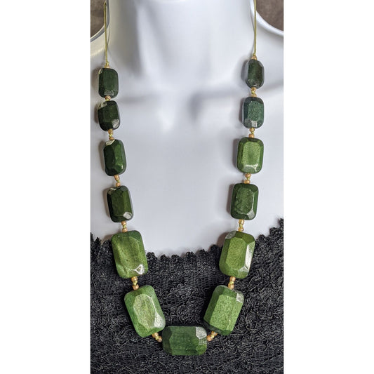 Cottagecore Chunky Green Wooden Beaded Necklace