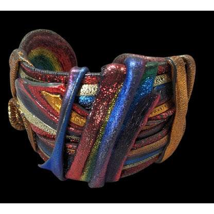 Handcrafted Metallic Rainbow Swirl Artisan Cuff Bracelet Wearable Sculpture