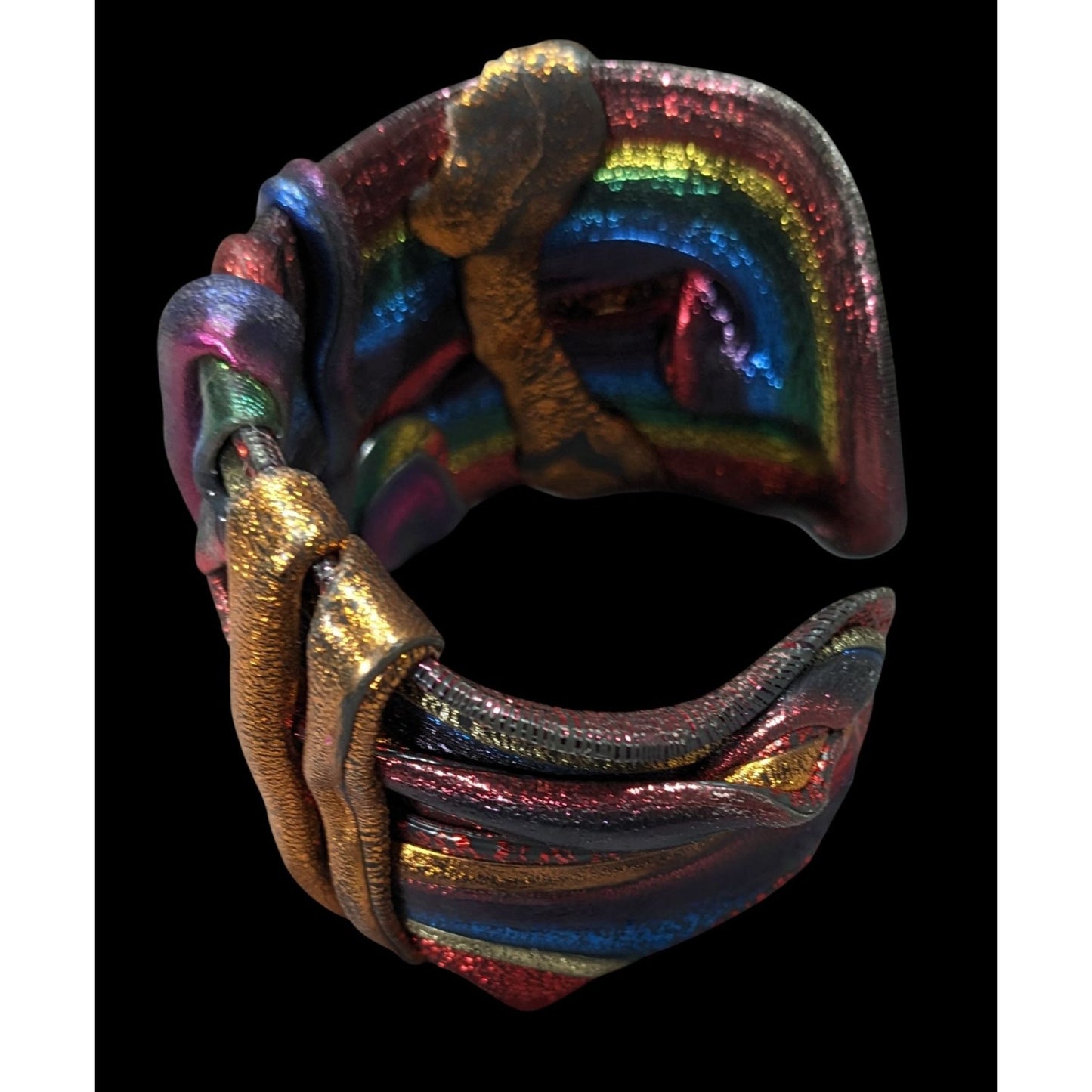 Handcrafted Metallic Rainbow Swirl Artisan Cuff Bracelet Wearable Sculpture