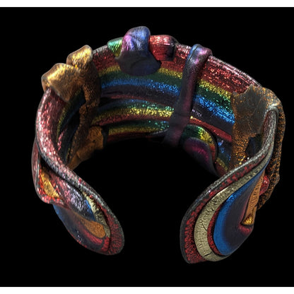 Handcrafted Metallic Rainbow Swirl Artisan Cuff Bracelet Wearable Sculpture